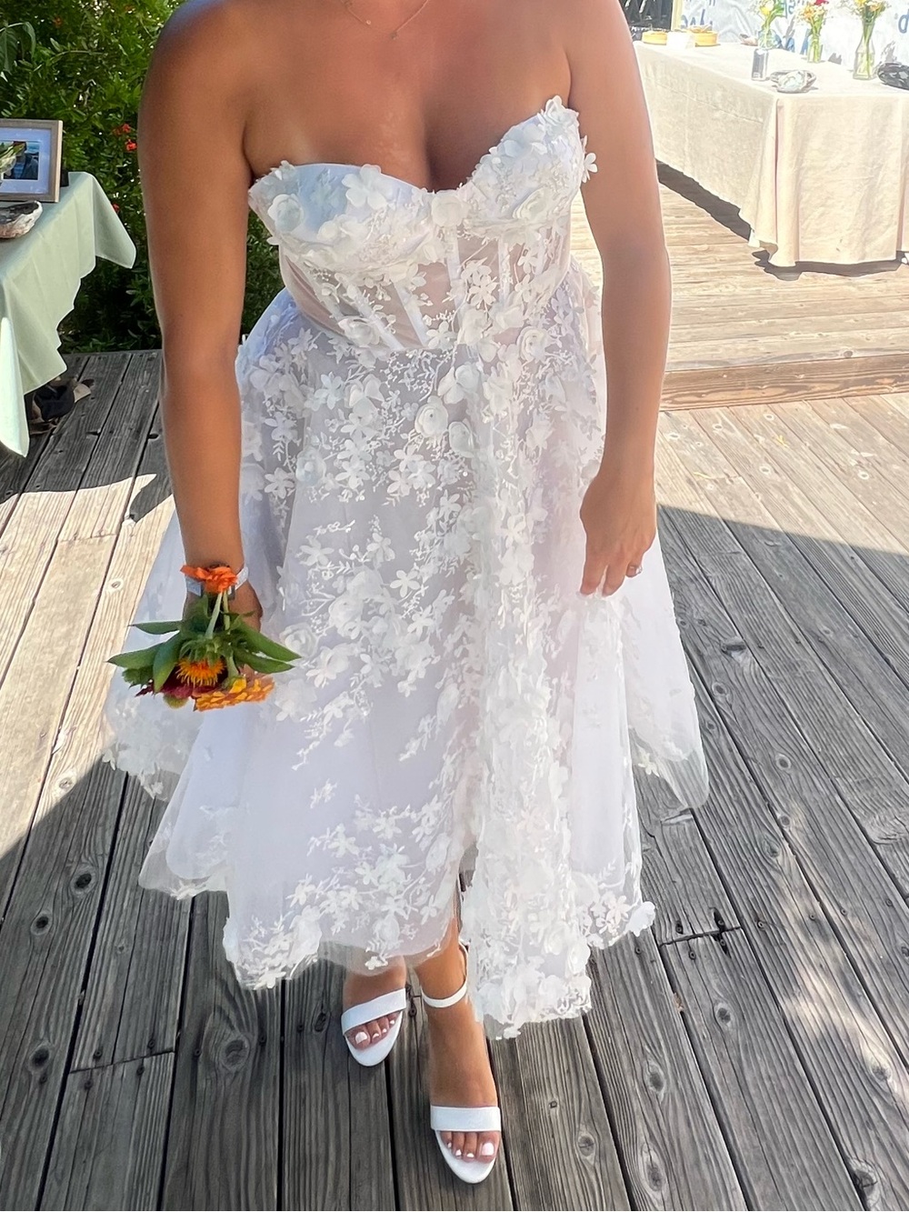 Sofia Rosie Etienne Romantic White Floral Lace Midi Dress w/ Sheer Corset Bodice - Picture 4 of 4